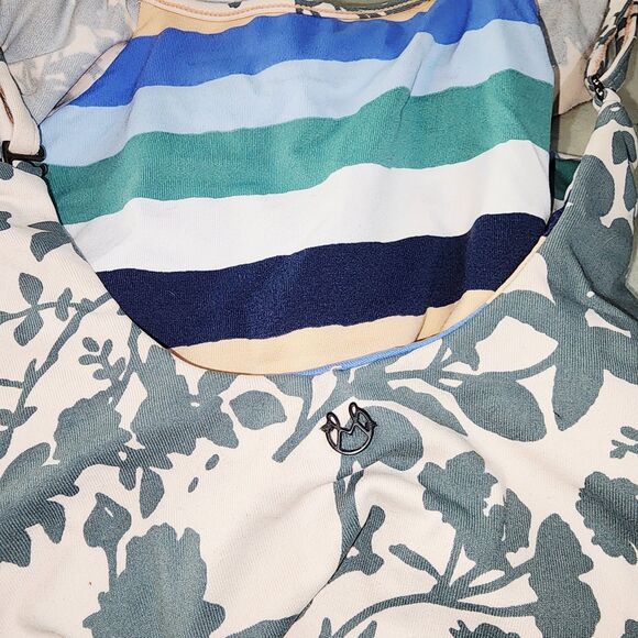 MAAJI "DUSK TIL DAWN" Sz M Floral Leaves Print Ruffle Shoulders Logo Swimsuit - Picture 5 of 7